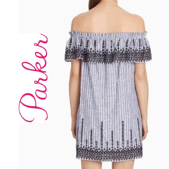 PARKER Jeanette Embroidered Linen Rayon Dress - M - Picture 2 of 8